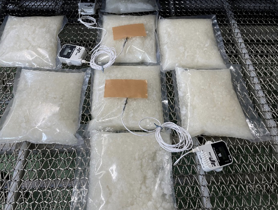 トンネルフリーザーに大根おろしパックが投入されている様子