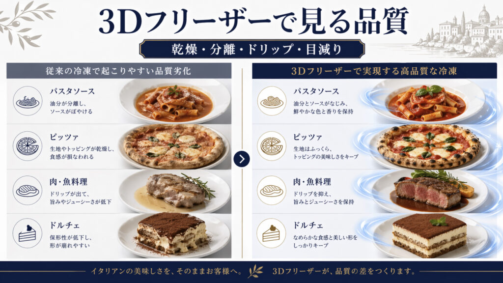 3Dフリーザーで見る品質 乾燥・分離・ドリップ・目減り