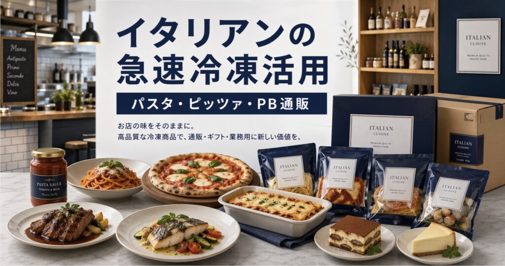 イタリアンレストランの料理を急速冷凍でPB商品と通販ギフトに展開するイメージ
