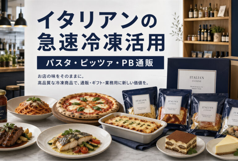 イタリアンレストランの料理を急速冷凍でPB商品と通販ギフトに展開するイメージ