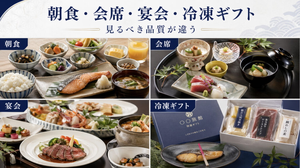 ホテル旅館の朝食会席宴会冷凍ギフトで急速冷凍の確認ポイントを整理した図解