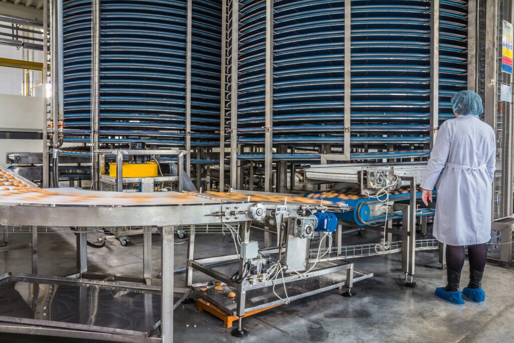 ツインドラムに製品が流れている様子