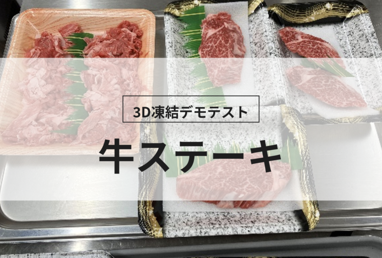3D凍結デモテストに使用する牛ステーキ（冷凍前）の写真
