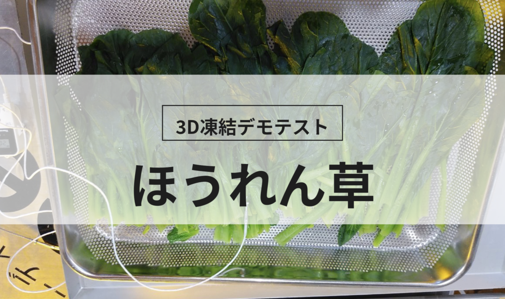 3D凍結デモテストに使用するほうれん草（冷凍前）の写真