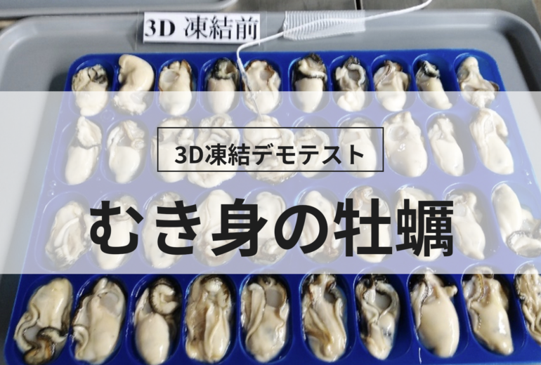 3D凍結デモテストに使用するむき身の牡蠣（冷凍前）の写真