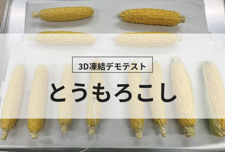 3D凍結デモテストに使用するとうもろこし（冷凍前）の写真