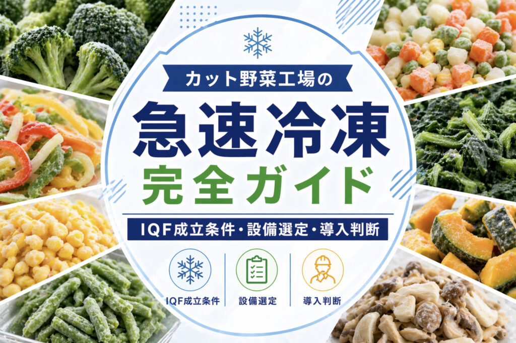 カット野菜工場の急速冷凍ライン（IQF凍結工程のイメージ）