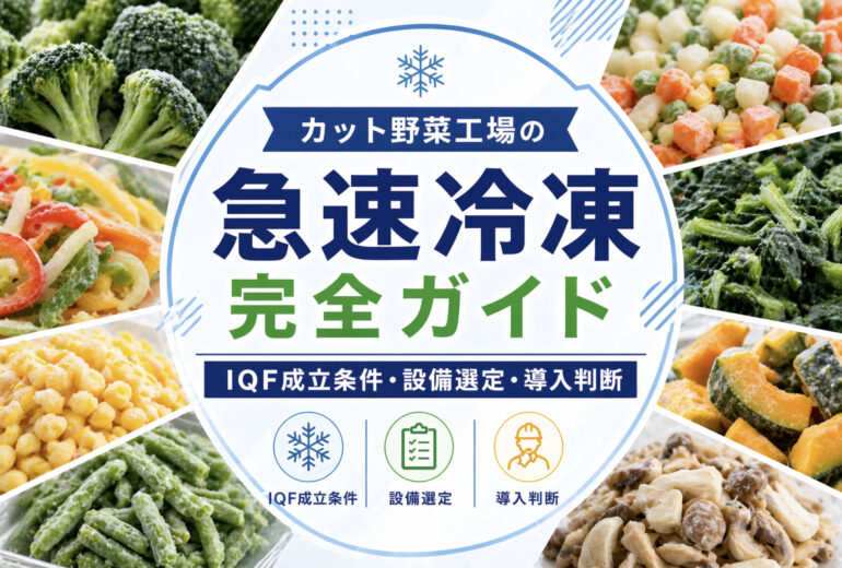 カット野菜工場の急速冷凍ライン（IQF凍結工程のイメージ）