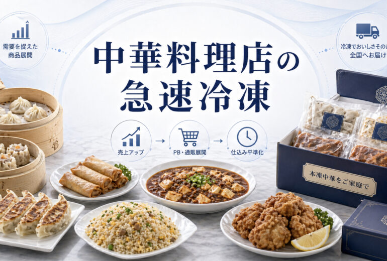 中華料理店の餃子や点心を急速冷凍でPB商品や通販に展開するイメージ