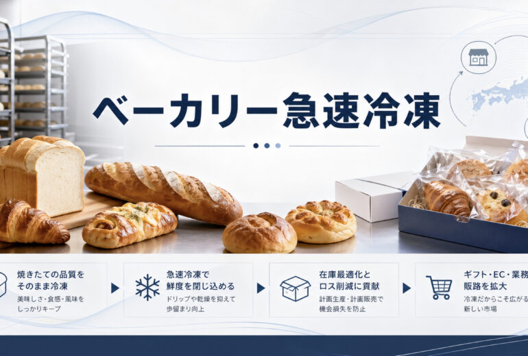 ベーカリーの急速冷凍で食パンやクロワッサンや惣菜パンの品質を保つイメージ