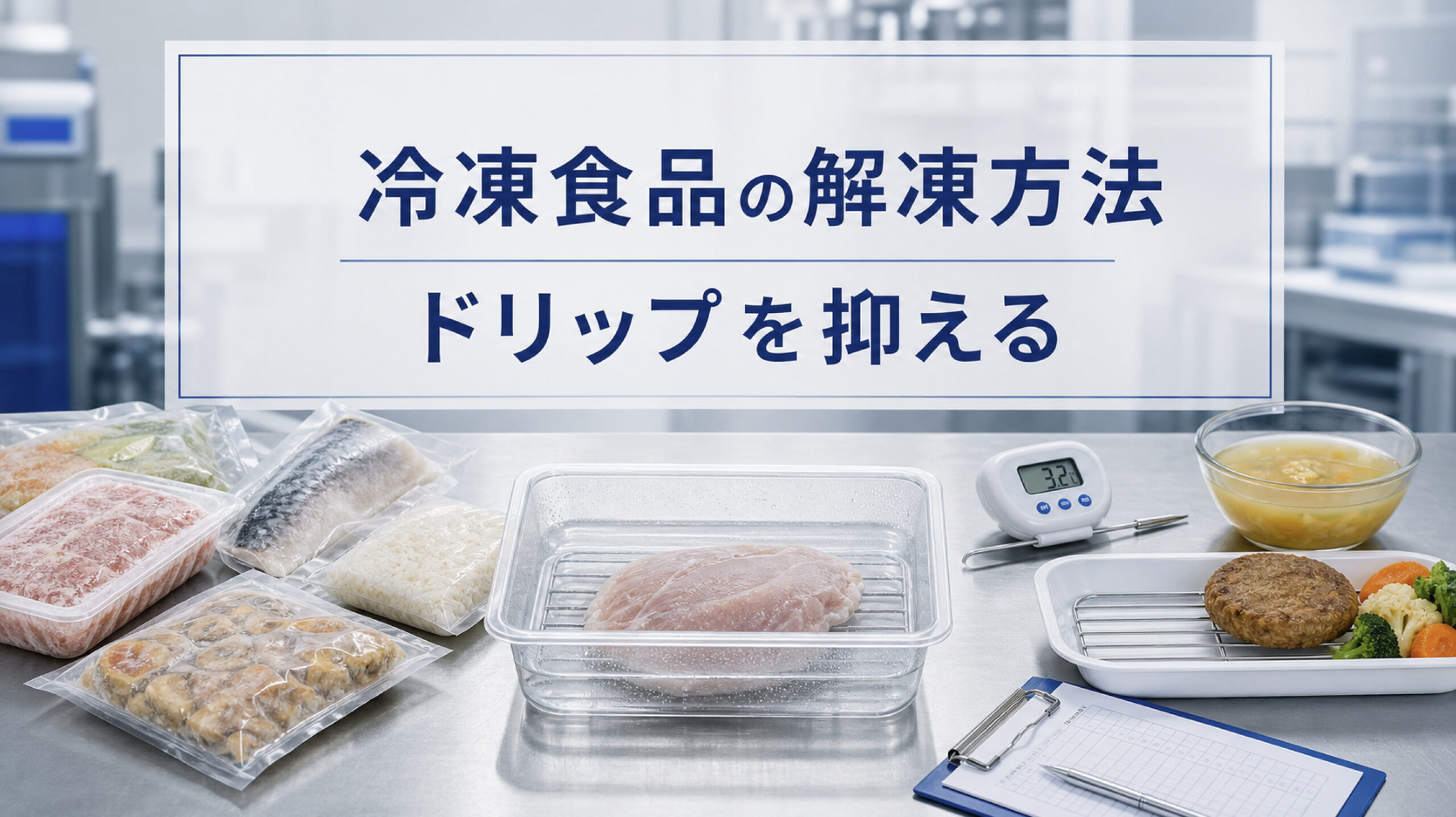 冷凍食品の解凍方法とドリップを抑える品質管理のイメージ