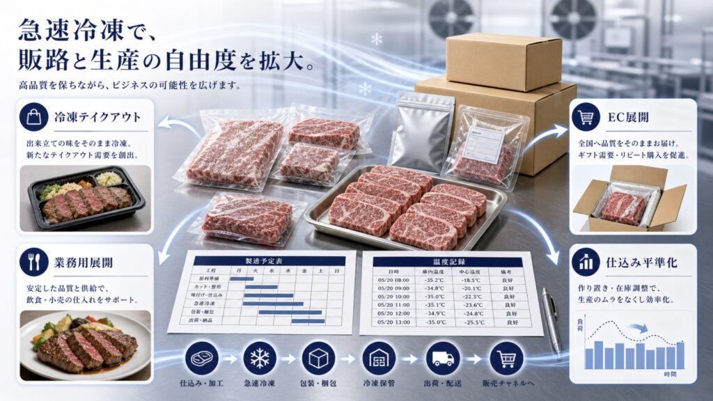 牛肉の急速冷凍で販売と製造の幅を広げる補助画像