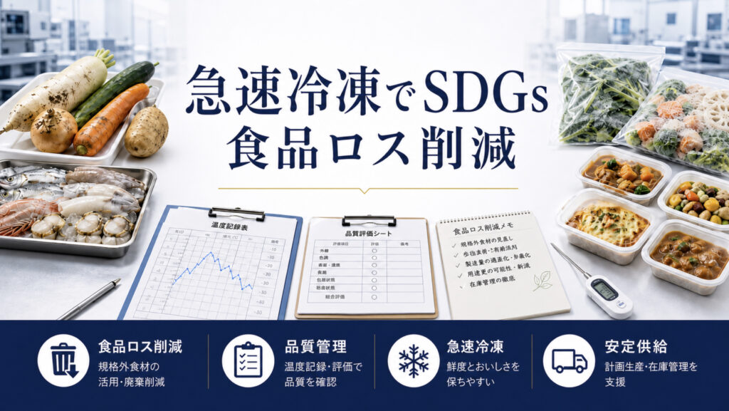 急速冷凍で食品ロス削減と品質管理を確認する食品企業向け資料イメージ