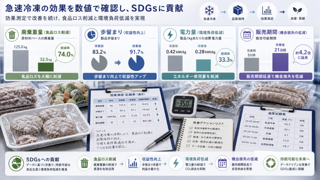 急速冷凍のSDGs効果を廃棄重量や歩留まりで確認する補助画像