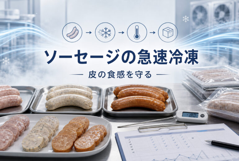 ソーセージの急速冷凍で品質と温度管理を確認する業務用資料イメージ
