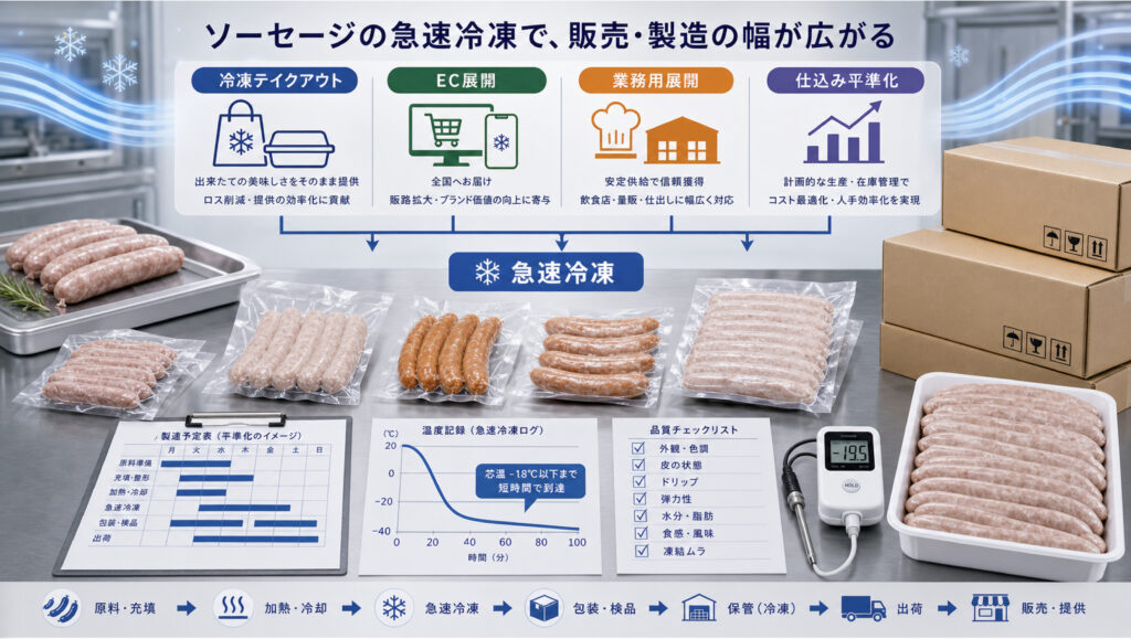 ソーセージの急速冷凍で販売と製造の幅を広げる補助画像