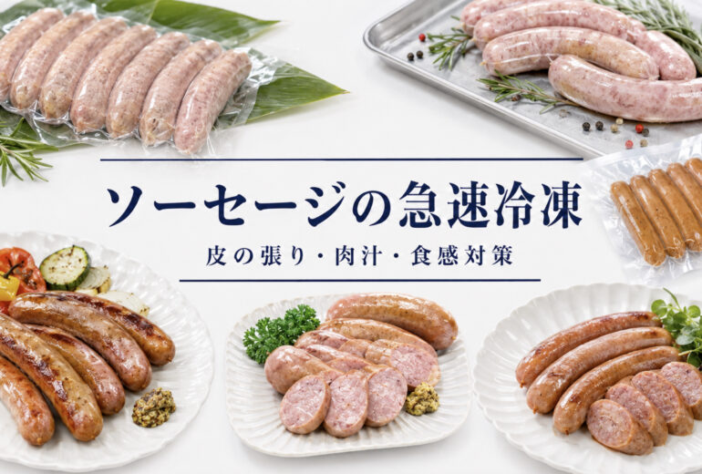 ソーセージの急速冷凍で品質と温度管理を確認する業務用資料イメージ