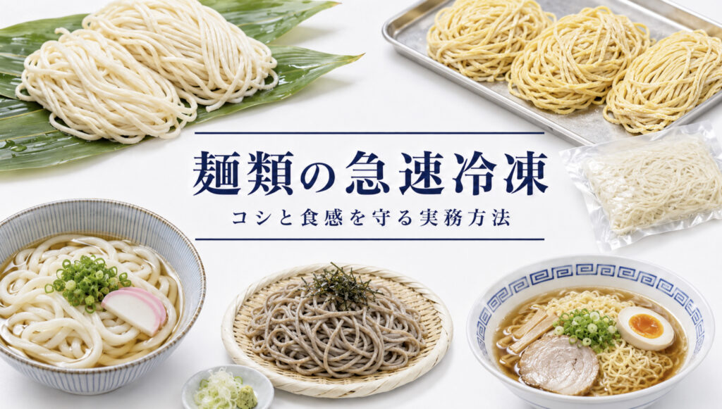 麺類の急速冷凍で品質と温度管理を確認する業務用資料イメージ