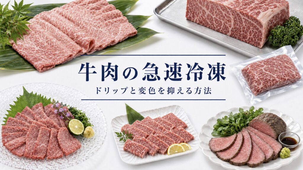 牛肉の急速冷凍で品質と温度管理を確認する業務用資料イメージ