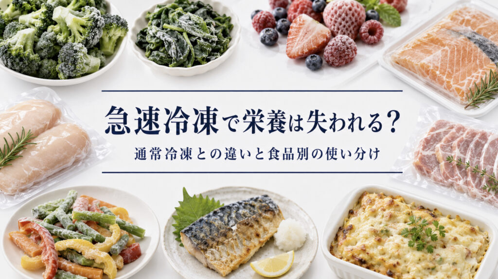 急速冷凍と栄養保持、ドリップ対策を示す食品事業者向けアイキャッチ