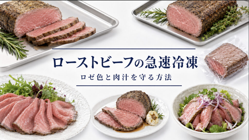 ローストビーフの急速冷凍で品質と温度管理を確認する業務用資料イメージ