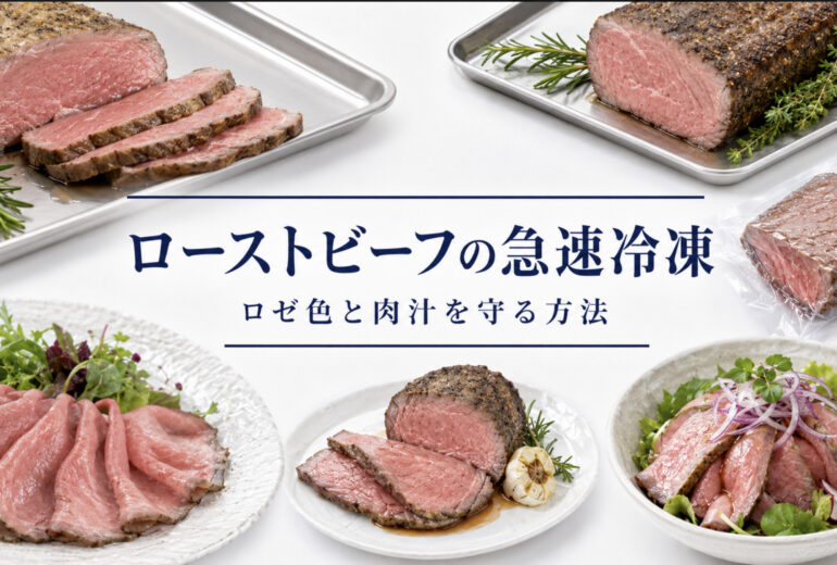 ローストビーフの急速冷凍で品質と温度管理を確認する業務用資料イメージ