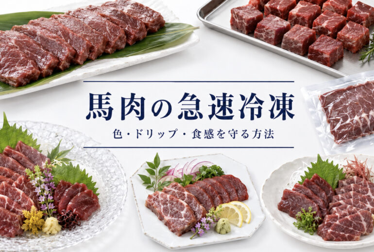 馬肉の急速冷凍で品質と温度管理を確認する業務用資料イメージ