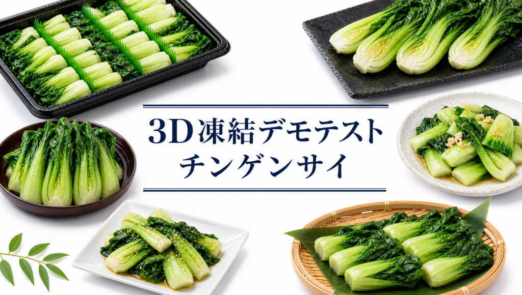 青梗菜（チンゲンサイ）の3Dフリーザー®で急速冷凍するデモテスト