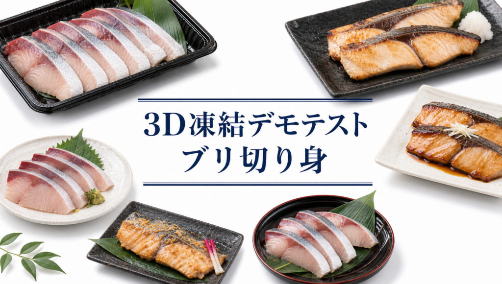 ブリ切り身を3Dフリーザー®で急速冷凍するデモテスト