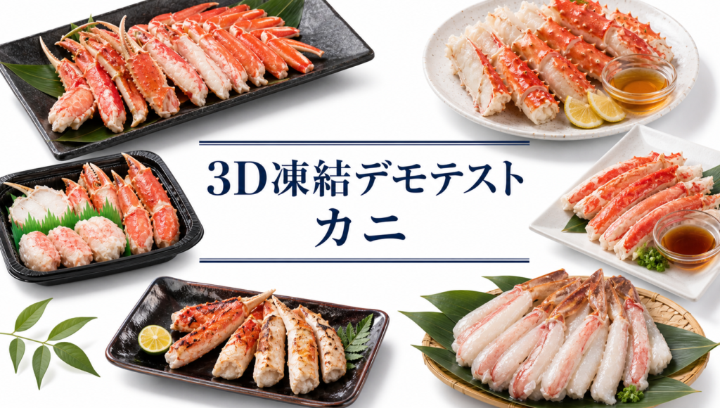 カニを3Dフリーザー®で急速冷凍するデモテスト