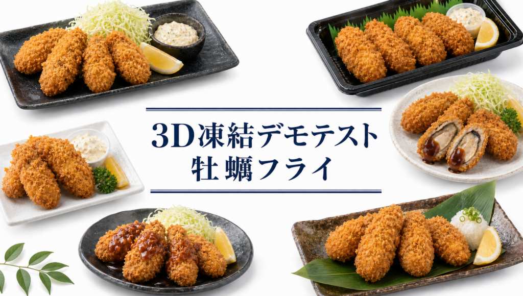 牡蠣フライを3Dフリーザー®で急速冷凍するデモテスト