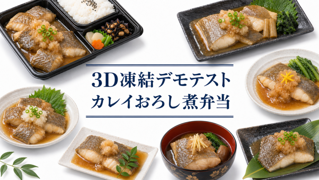 カレイおろし煮弁当を3Dフリーザー®で急速冷凍するデモテスト