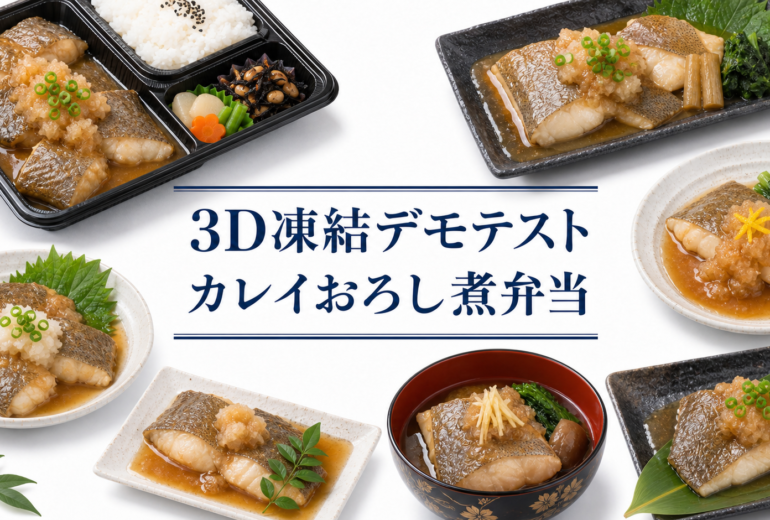 カレイおろし煮弁当を3Dフリーザー®で急速冷凍するデモテスト