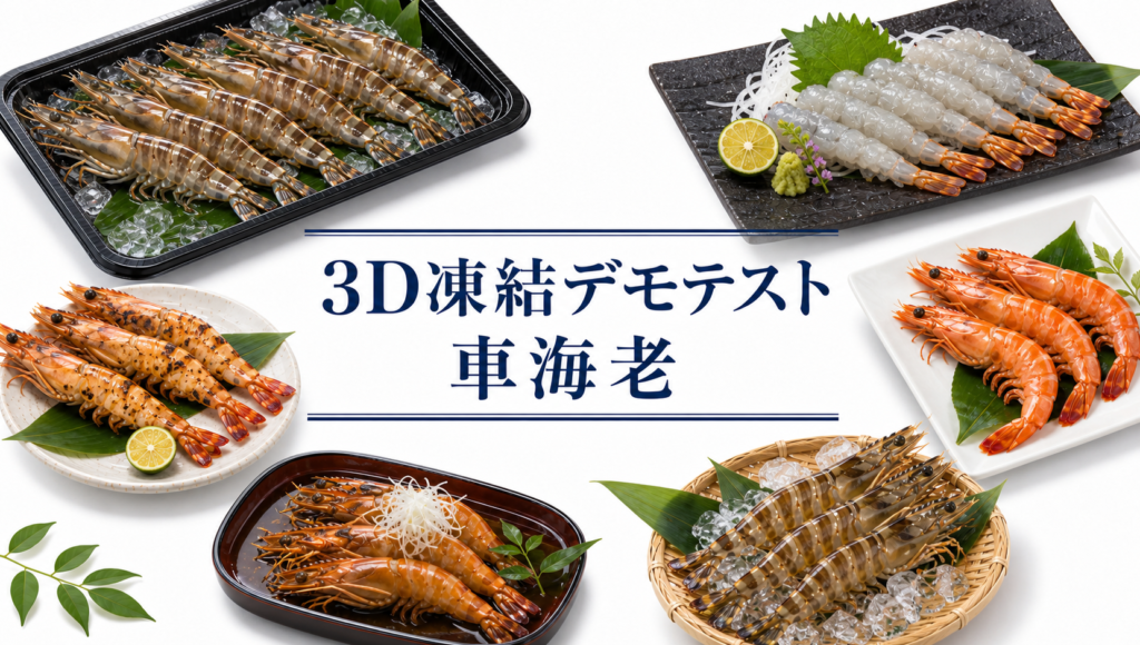 車海老を3Dフリーザー®で急速冷凍するデモテスト