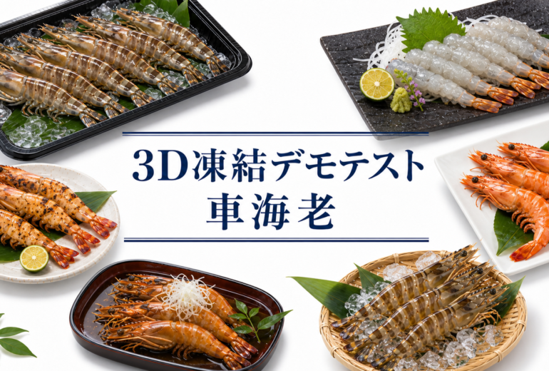 車海老を3Dフリーザー®で急速冷凍するデモテスト