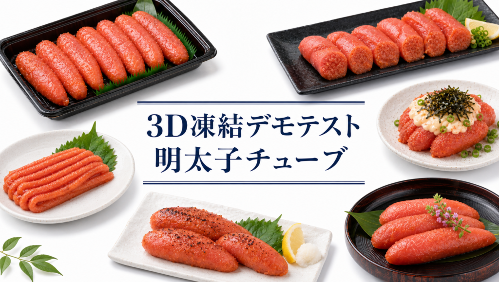 明太子チューブを3Dフリーザー®で急速冷凍するデモテスト