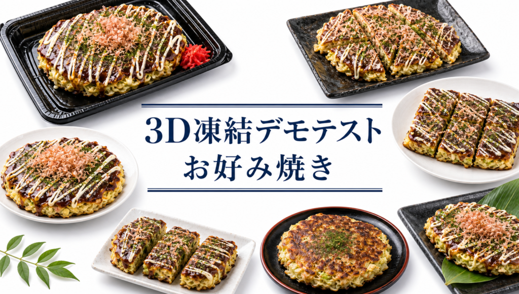 お好み焼きを3Dフリーザー®で急速冷凍するデモテスト