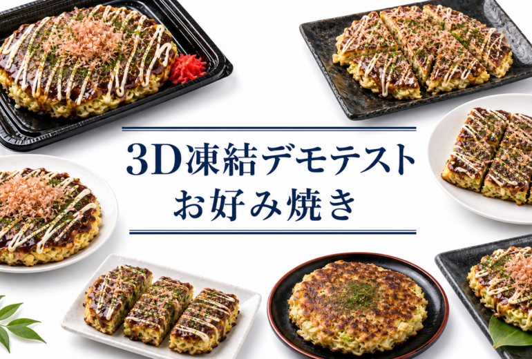 お好み焼きを3Dフリーザー®で急速冷凍するデモテスト