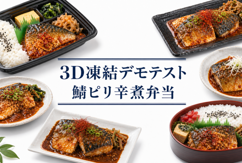 鯖ピリ辛煮弁当を3Dフリーザー®で急速冷凍するデモテスト