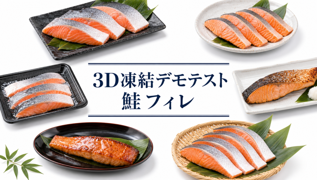 鮭フィレを3Dフリーザー®で急速冷凍するデモテスト