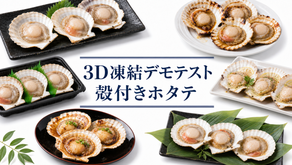 殻付きホタテを3Dフリーザー®で急速冷凍するデモテスト
