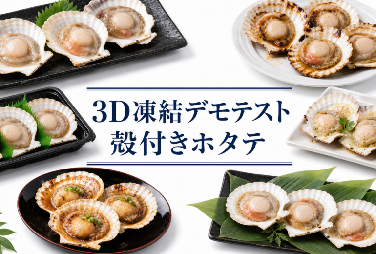 殻付きホタテを3Dフリーザー®で急速冷凍するデモテスト