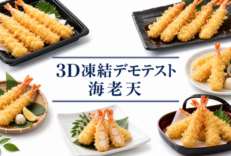 エビフライを3Dフリーザー®で急速冷凍するデモテスト