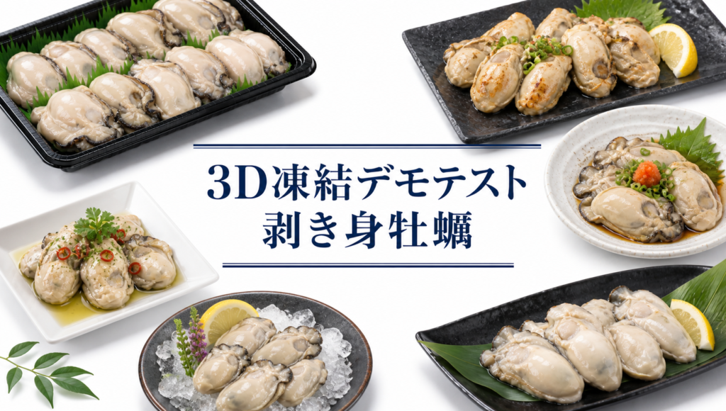剥き身牡蠣を3Dフリーザー®で急速冷凍するデモテスト