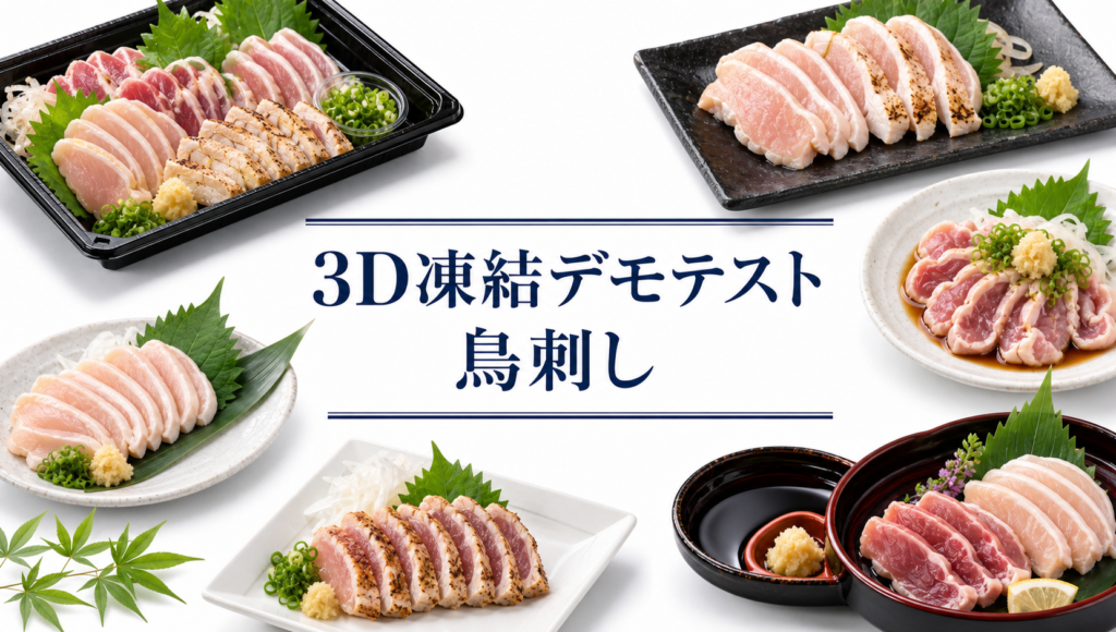 鳥刺しを3Dフリーザー®で急速冷凍するデモテスト