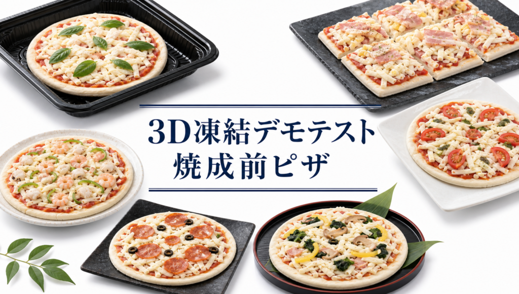 ピザ（焼成前）を3Dフリーザー®で急速冷凍するデモテスト
