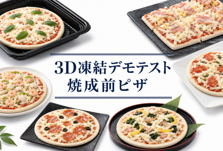 ピザ（焼成前）を3Dフリーザー®で急速冷凍するデモテスト