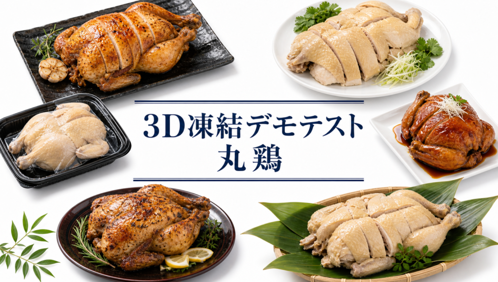 丸鶏を3Dフリーザー®で急速冷凍するデモテスト