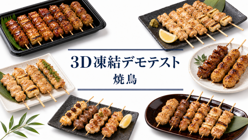 焼鳥を3Dフリーザー®で急速冷凍するデモテスト