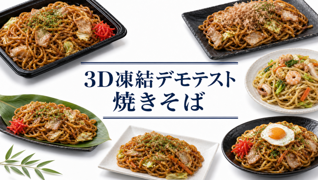 焼きそばを3Dフリーザー®で急速冷凍するデモテスト